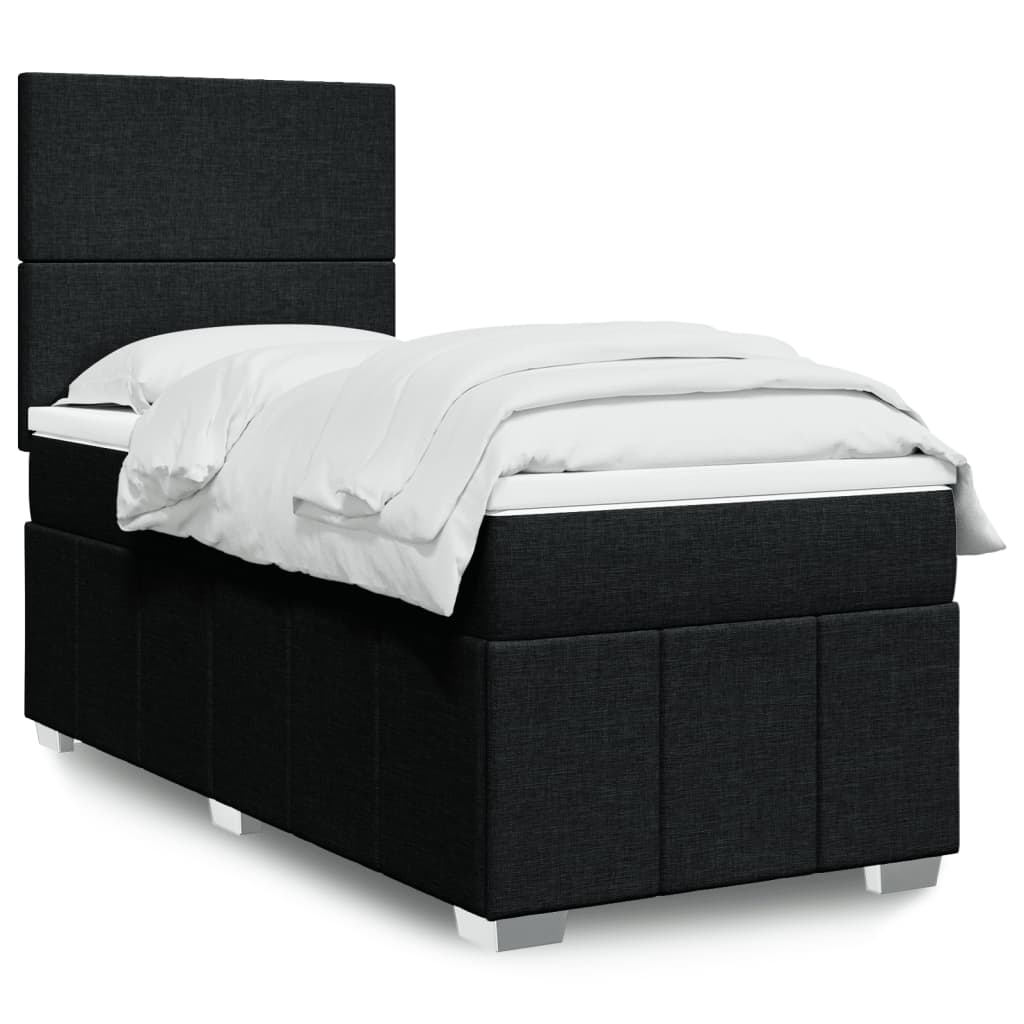 Cama Box Spring Con Colchón Tela Gris Taupe