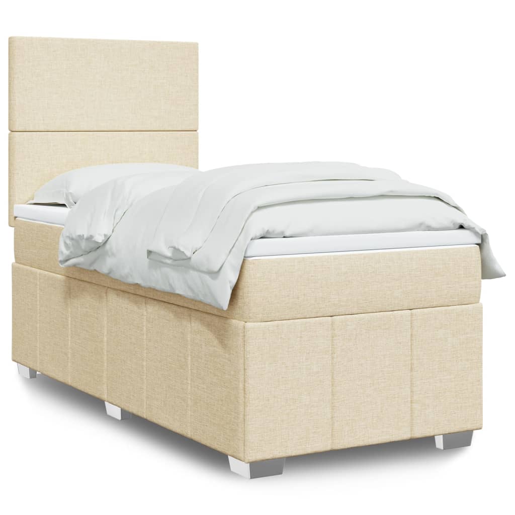 Cama Box Spring Con Colchón Tela Gris Taupe