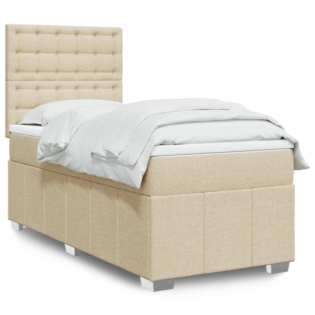 Cama Box Spring Con Colchón Tela Gris Taupe