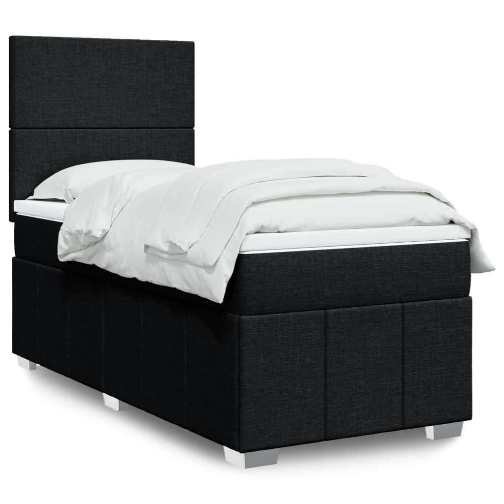 Cama Box Spring Con Colchón Tela Gris Taupe