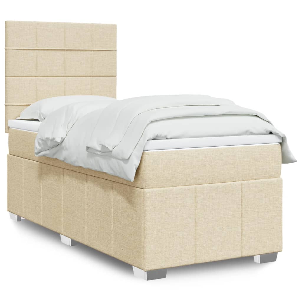Cama Box Spring Con Colchón Tela Gris Taupe