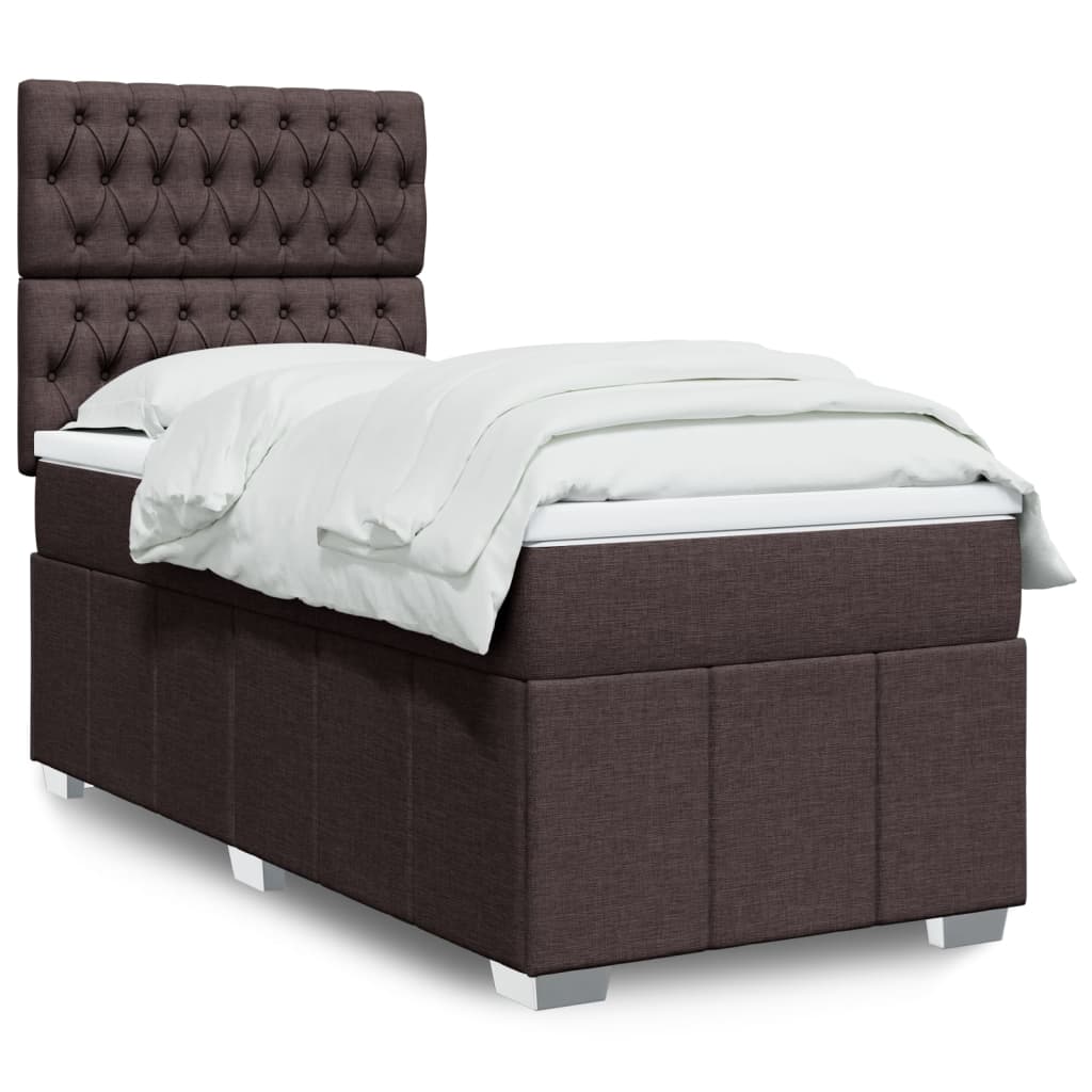 Cama Box Spring Con Colchón Tela Gris Taupe