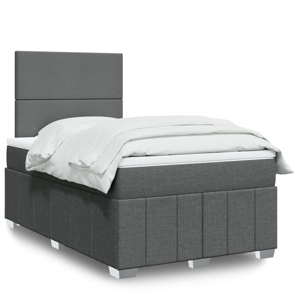 Cama Box Spring Con Colchón Tela Gris Taupe