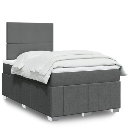 Cama Box Spring Con Colchón Tela Gris Taupe