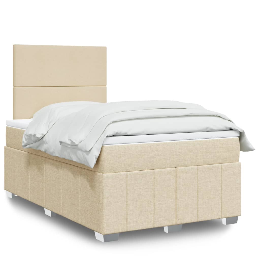 Cama Box Spring Con Colchón Tela Gris Taupe