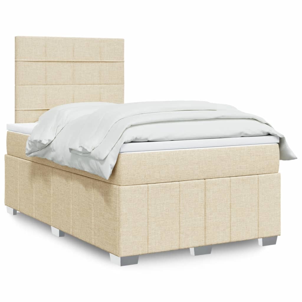 Cama Box Spring Con Colchón Tela Gris Taupe