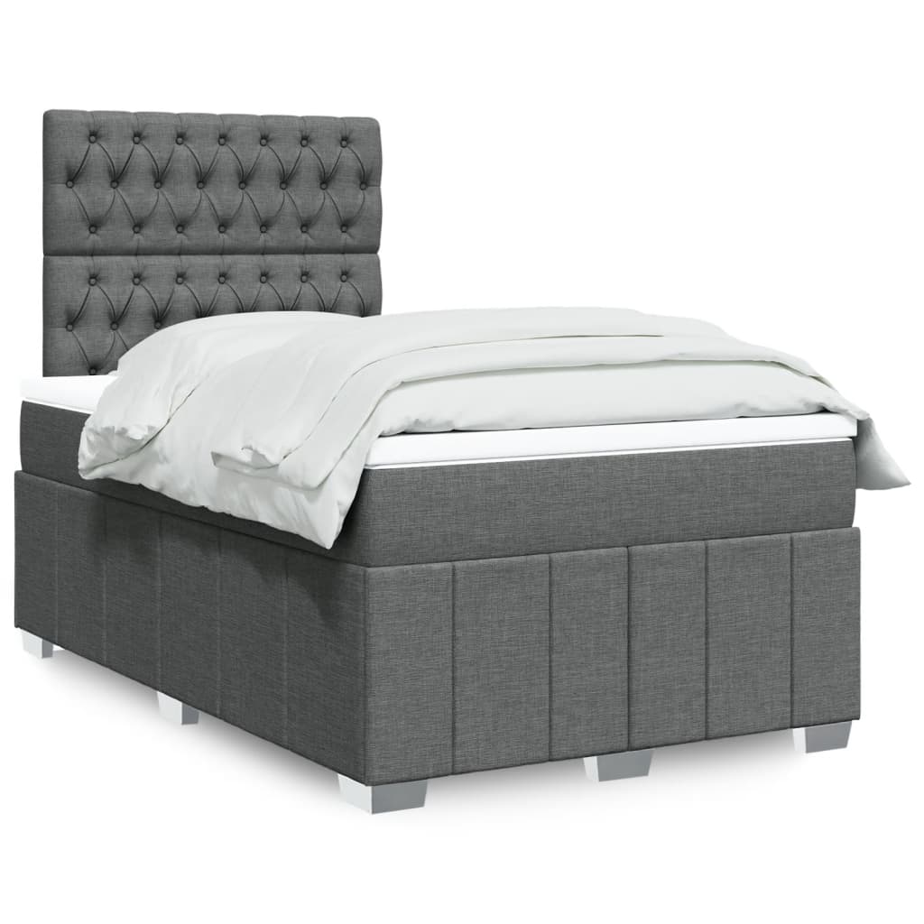 Cama Box Spring Con Colchón Tela Gris Taupe