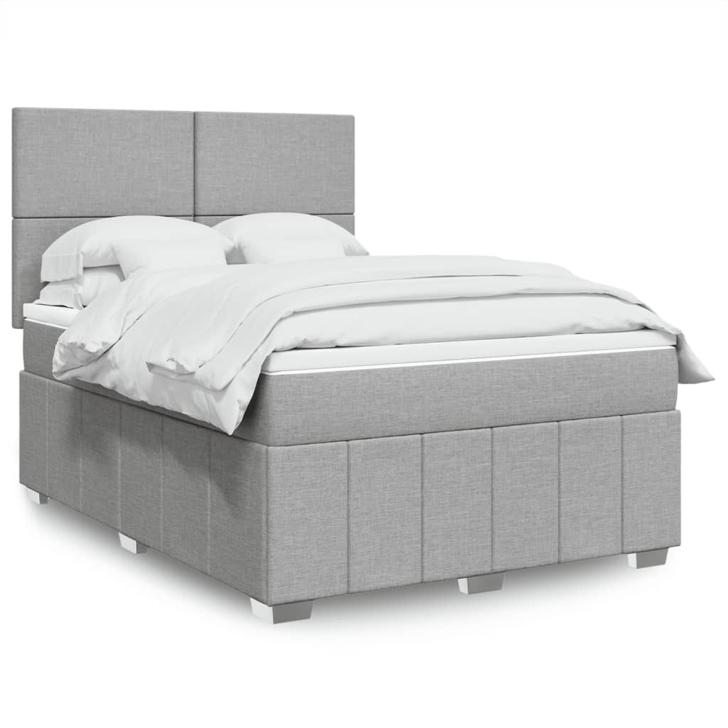 Cama Box Spring Con Colchón Tela Gris Taupe