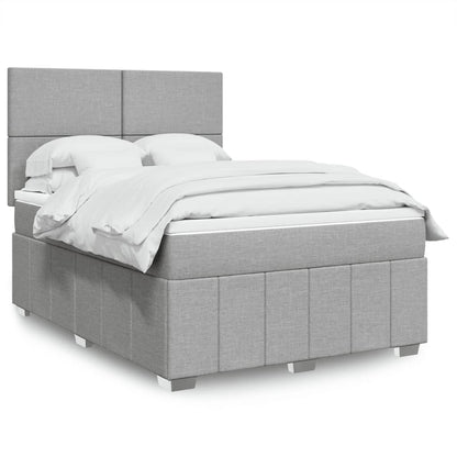 Cama Box Spring Con Colchón Tela Gris Taupe