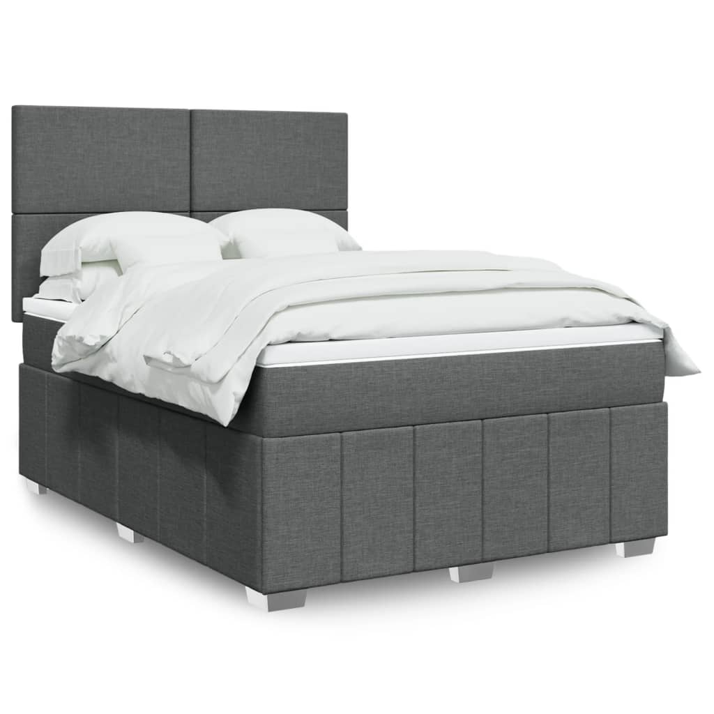 Cama Box Spring Con Colchón Tela Gris Taupe
