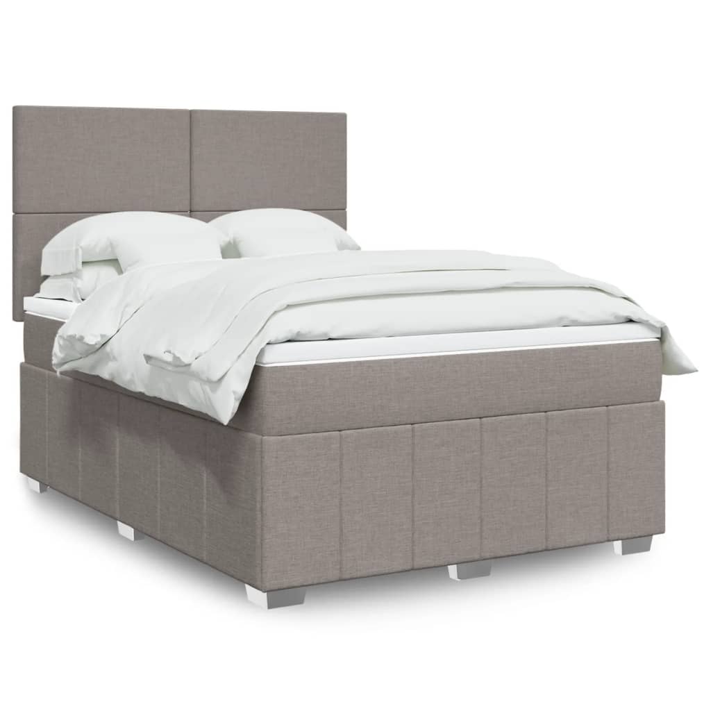 Cama Box Spring Con Colchón Tela Gris Taupe