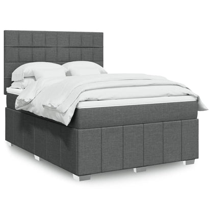 Cama Box Spring Con Colchón Tela Gris Taupe