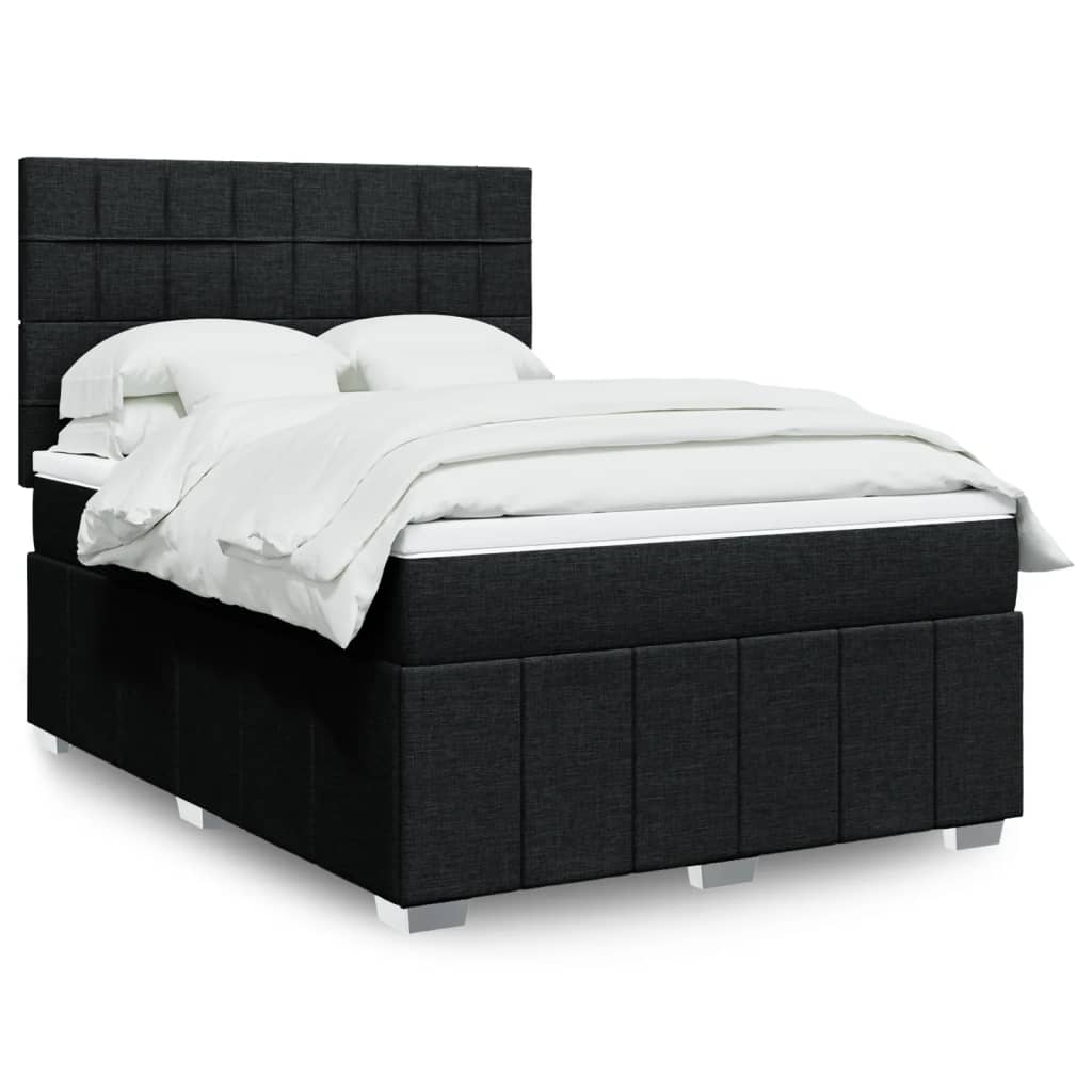 Cama Box Spring Con Colchón Tela Gris Taupe