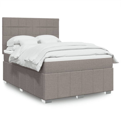 Cama Box Spring Con Colchón Tela Gris Taupe
