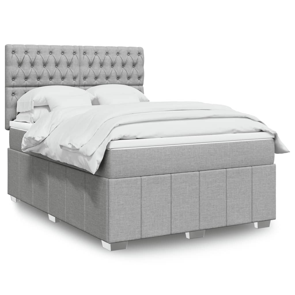 Cama Box Spring Con Colchón Tela Gris Taupe