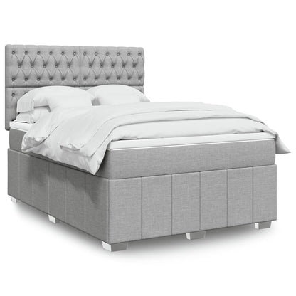 Cama Box Spring Con Colchón Tela Gris Taupe