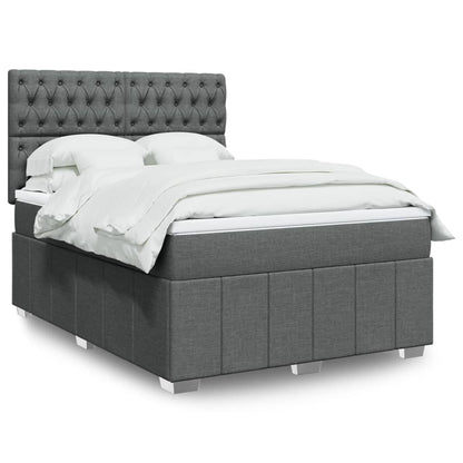 Cama Box Spring Con Colchón Tela Gris Taupe