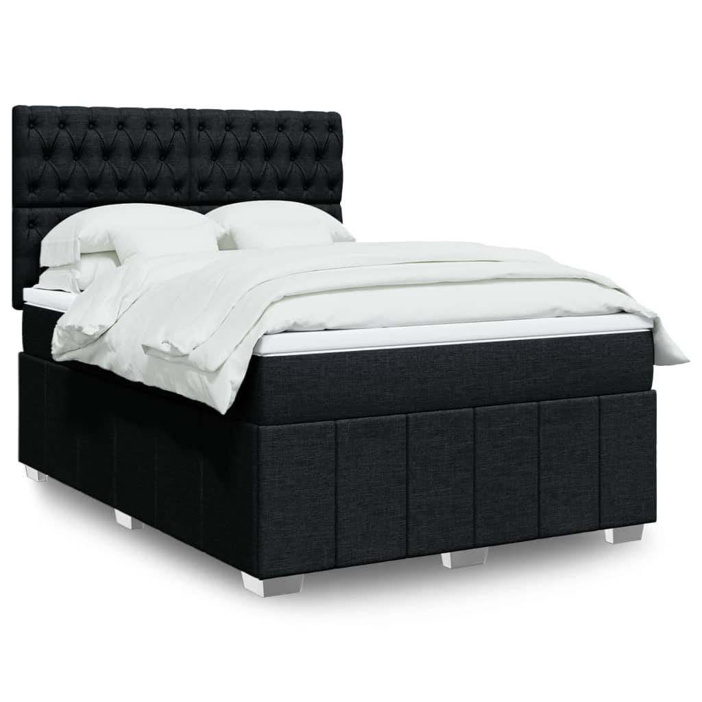 Cama Box Spring Con Colchón Tela Gris Taupe