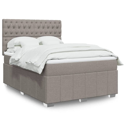 Cama Box Spring Con Colchón Tela Gris Taupe