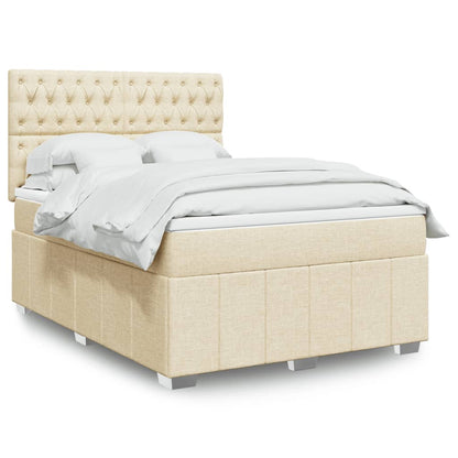 Cama Box Spring Con Colchón Tela Gris Taupe