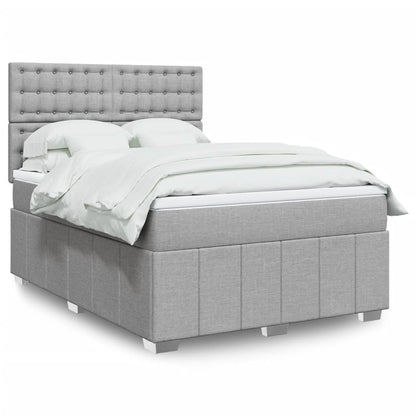 Cama Box Spring Con Colchón Tela Gris Taupe