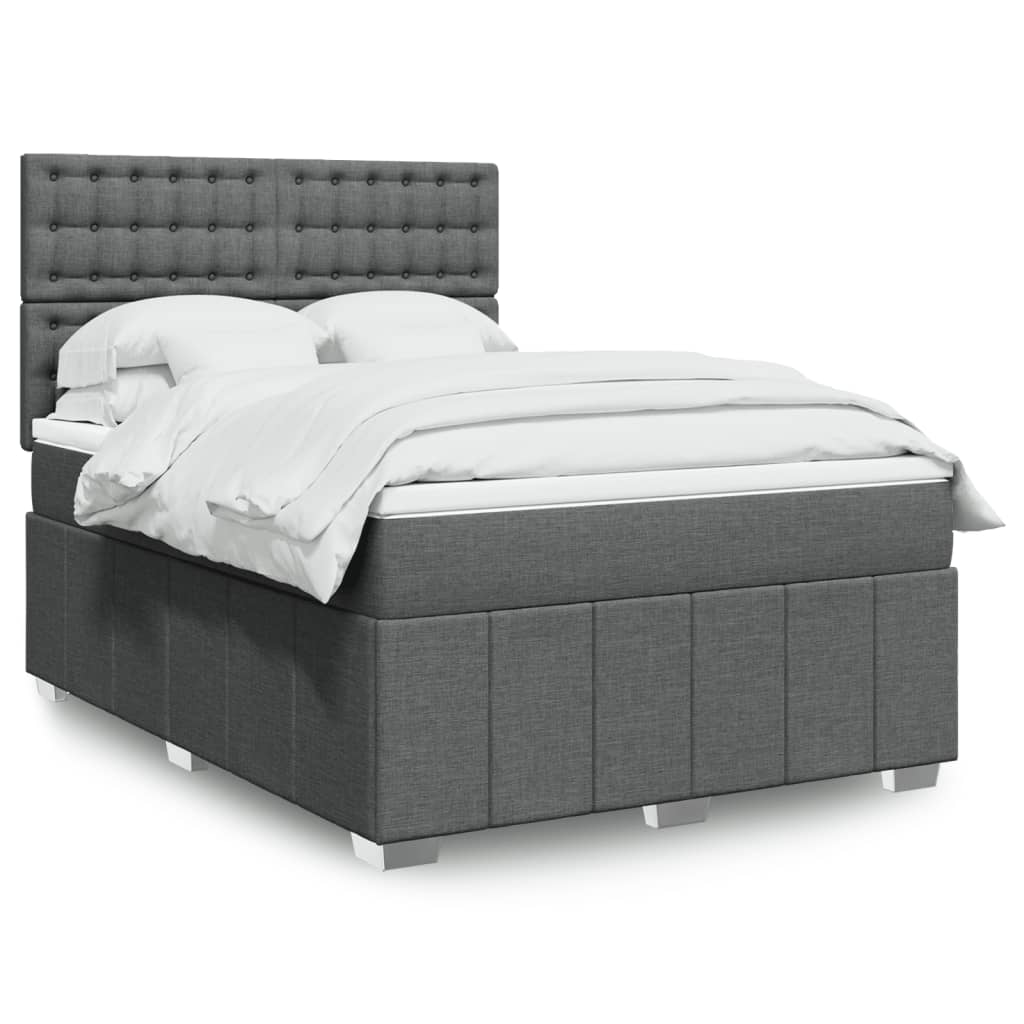 Cama Box Spring Con Colchón Tela Gris Taupe