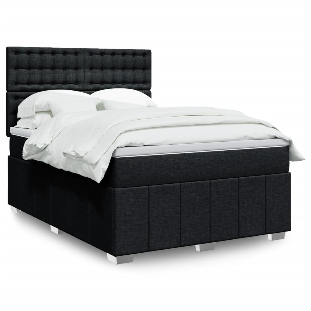 Cama Box Spring Con Colchón Tela Gris Taupe