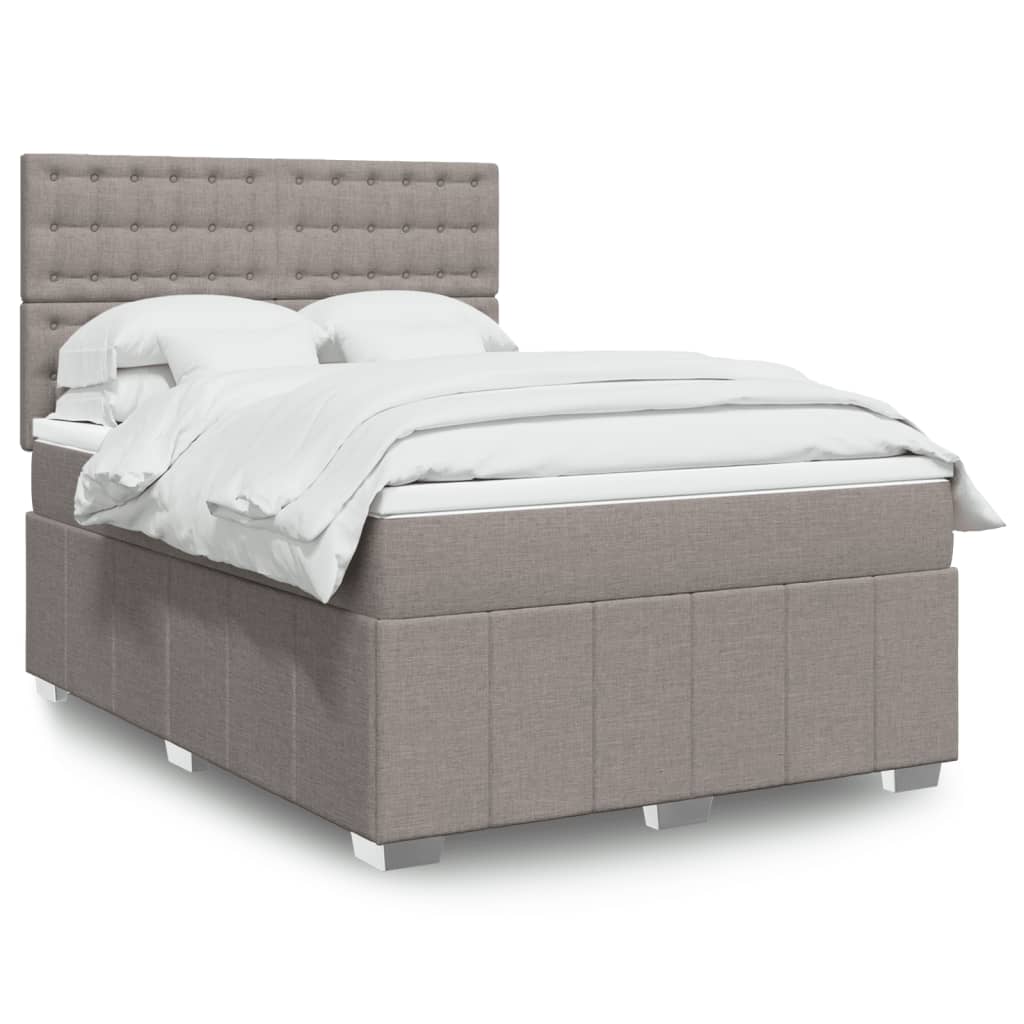 Cama Box Spring Con Colchón Tela Gris Taupe
