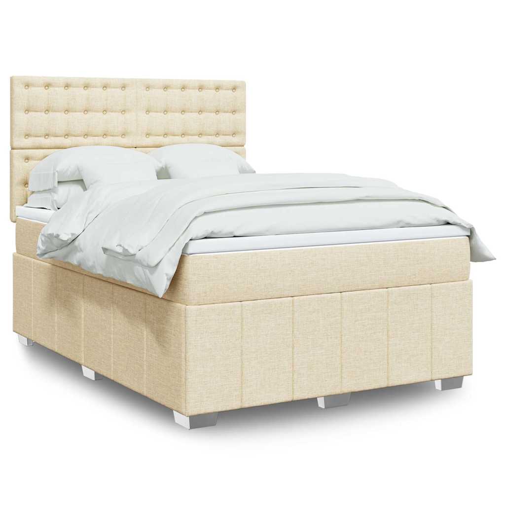 Cama Box Spring Con Colchón Tela Gris Taupe