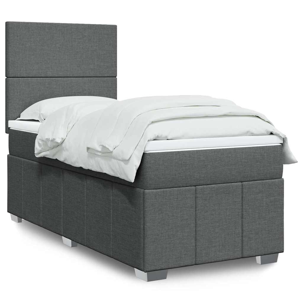 Cama Box Spring Con Colchón Tela Gris Taupe
