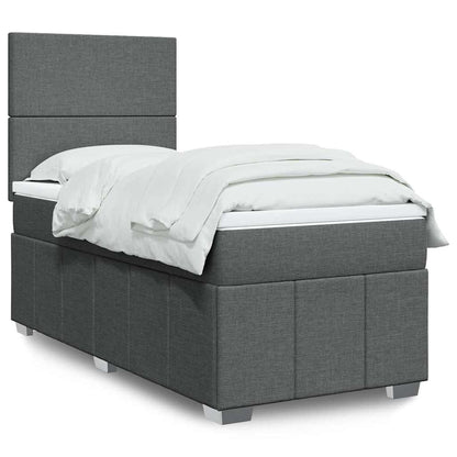 Cama Box Spring Con Colchón Tela Gris Taupe