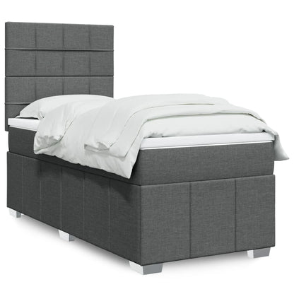 Cama Box Spring Con Colchón Tela Gris Taupe