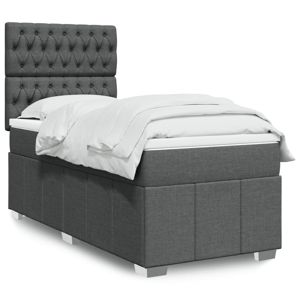 Cama Box Spring Con Colchón Tela Gris Taupe