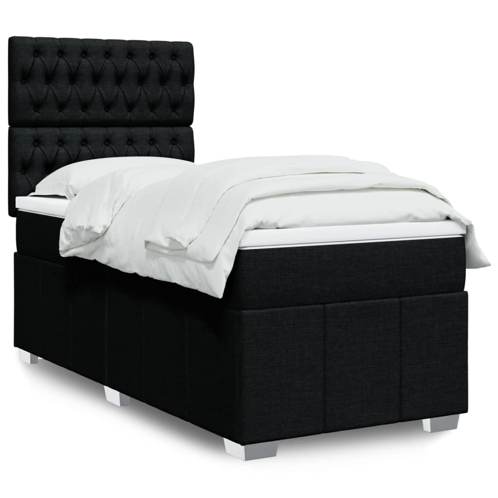 Cama Box Spring Con Colchón Tela Gris Taupe