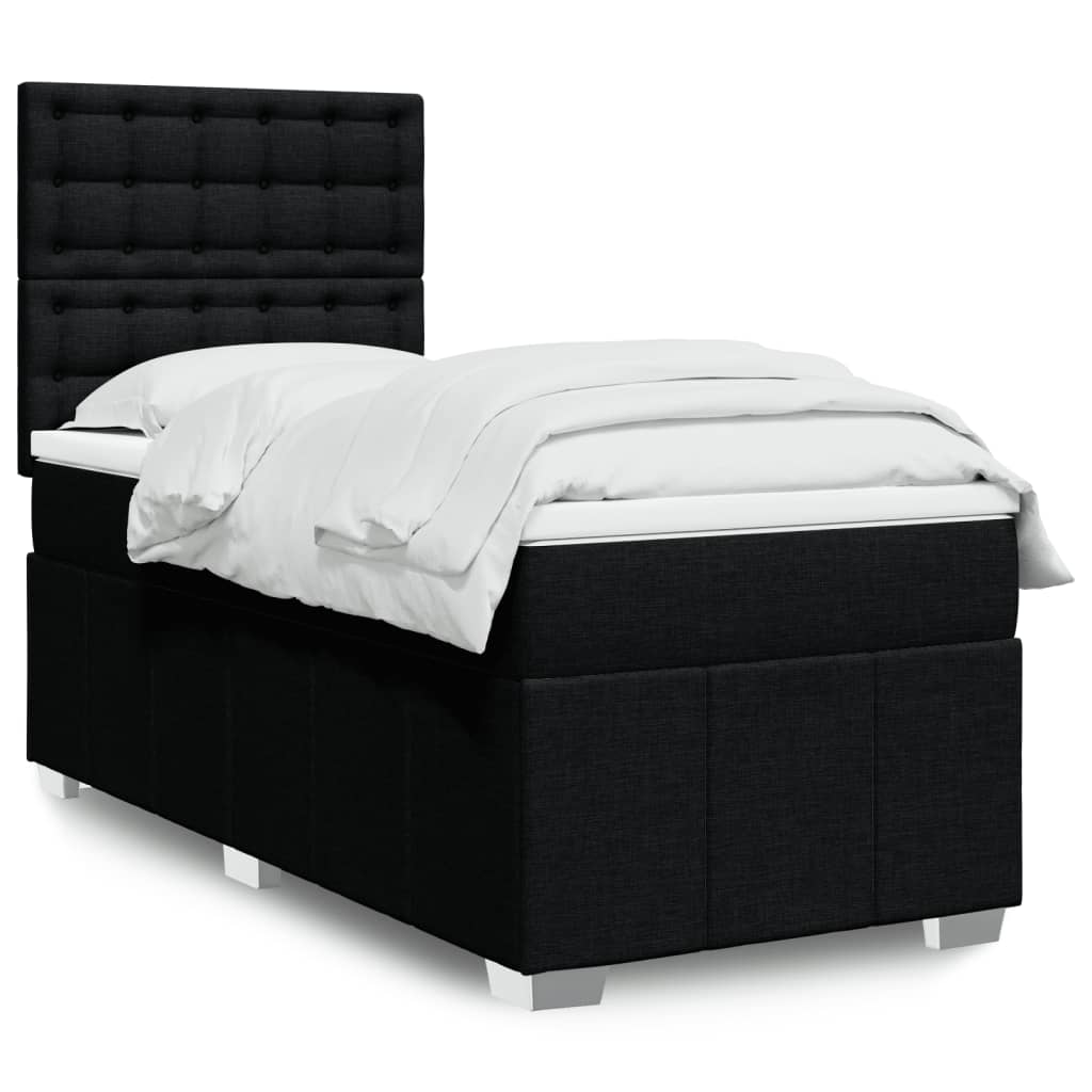 Cama Box Spring Con Colchón Tela Gris Taupe