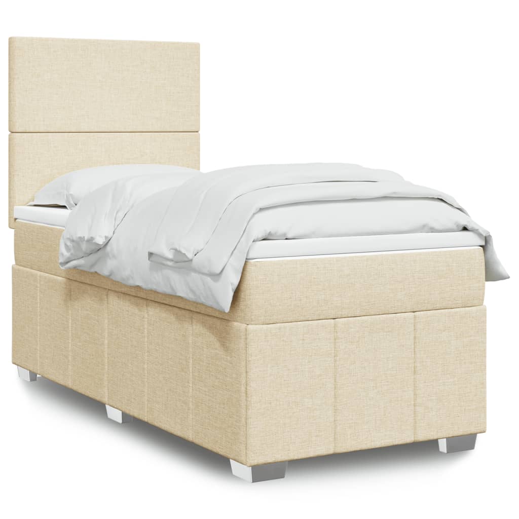 Cama Box Spring Con Colchón Tela Gris Taupe