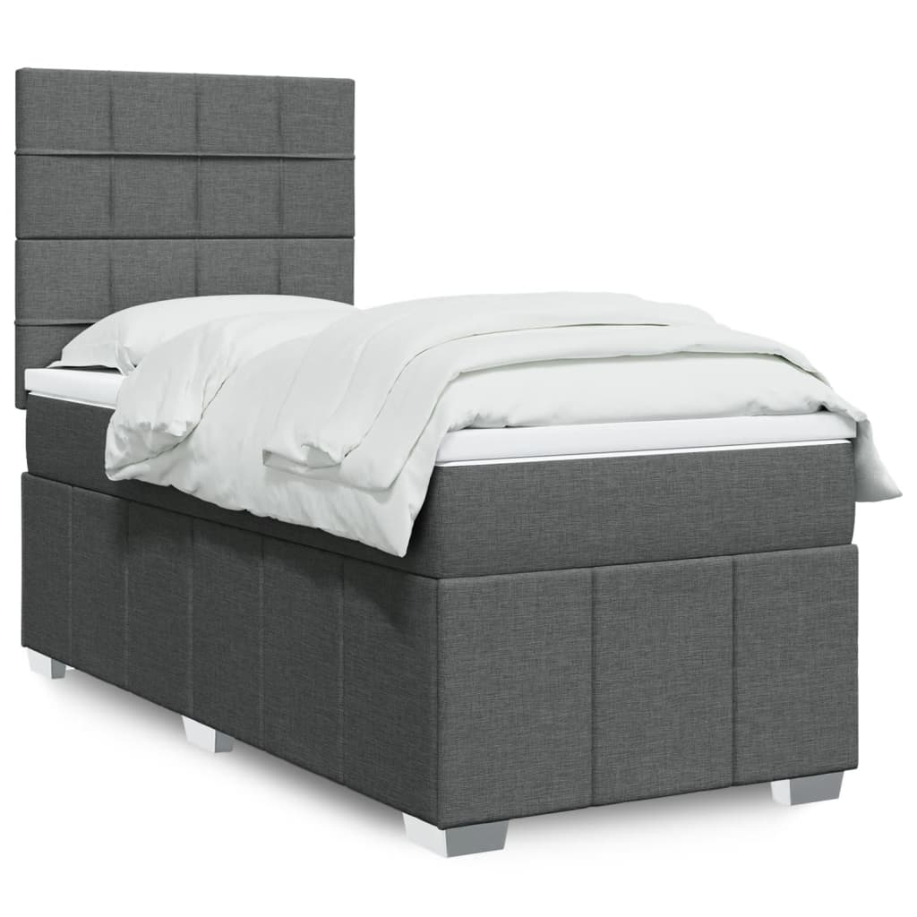 Cama Box Spring Con Colchón Tela Gris Taupe