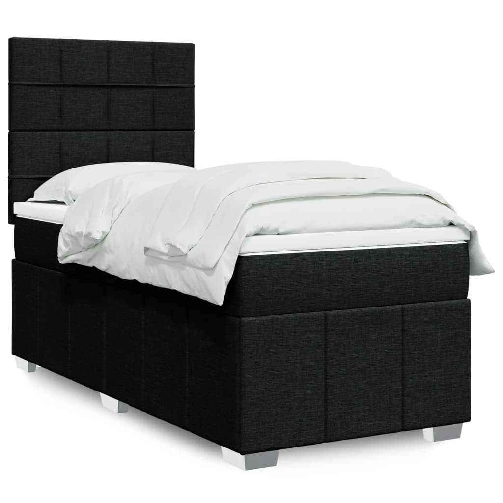 Cama Box Spring Con Colchón Tela Gris Taupe