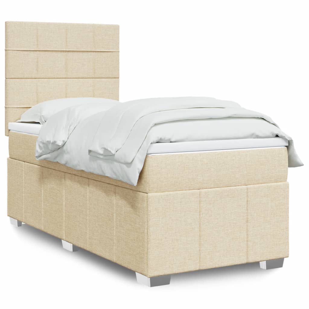 Cama Box Spring Con Colchón Tela Gris Taupe