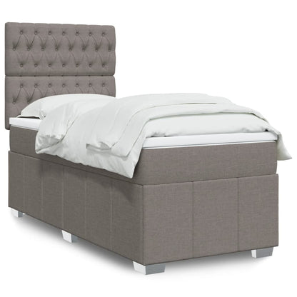 Cama Box Spring Con Colchón Tela Gris Taupe