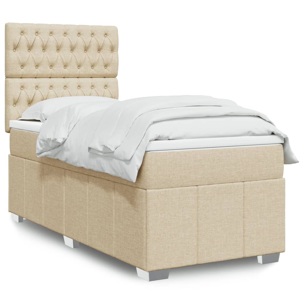 Cama Box Spring Con Colchón Tela Gris Taupe