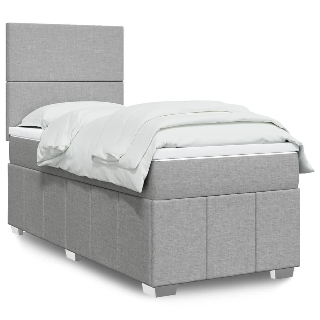 Cama Box Spring Con Colchón Tela Gris Taupe