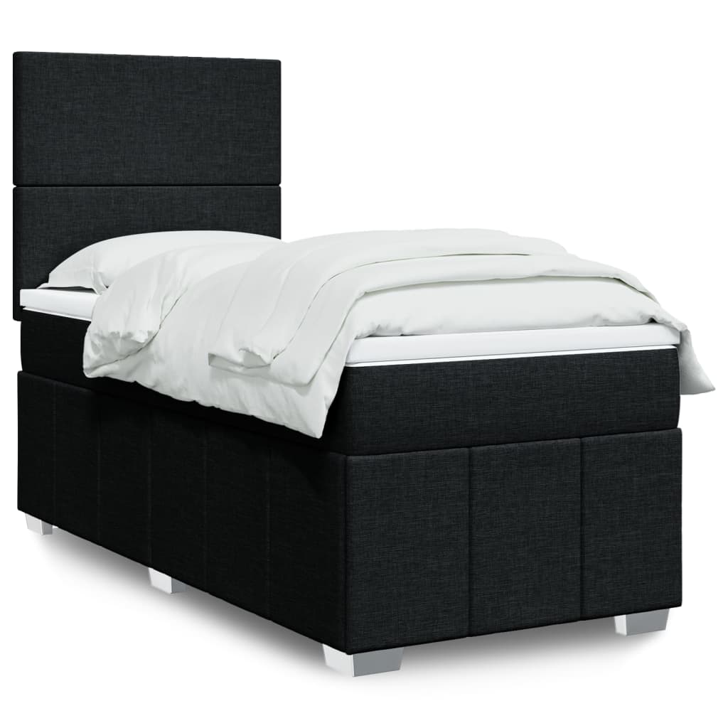 Cama Box Spring Con Colchón Tela Gris Taupe