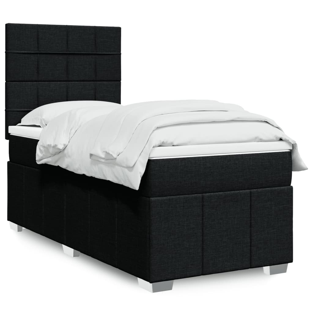 Cama Box Spring Con Colchón Tela Gris Taupe