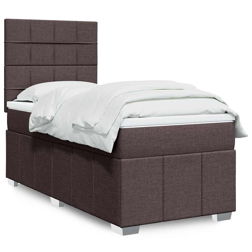Cama Box Spring Con Colchón Tela Gris Taupe