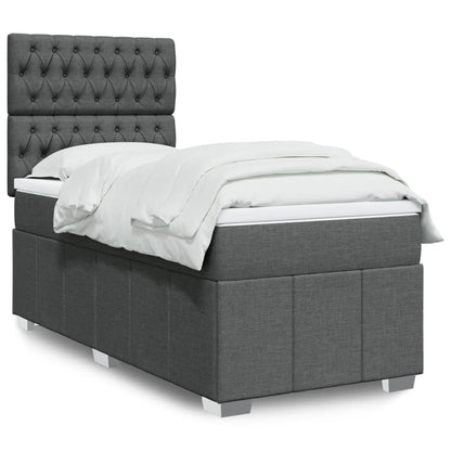 Cama Box Spring Con Colchón Tela Gris Taupe