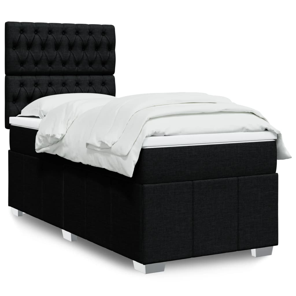 Cama Box Spring Con Colchón Tela Gris Taupe