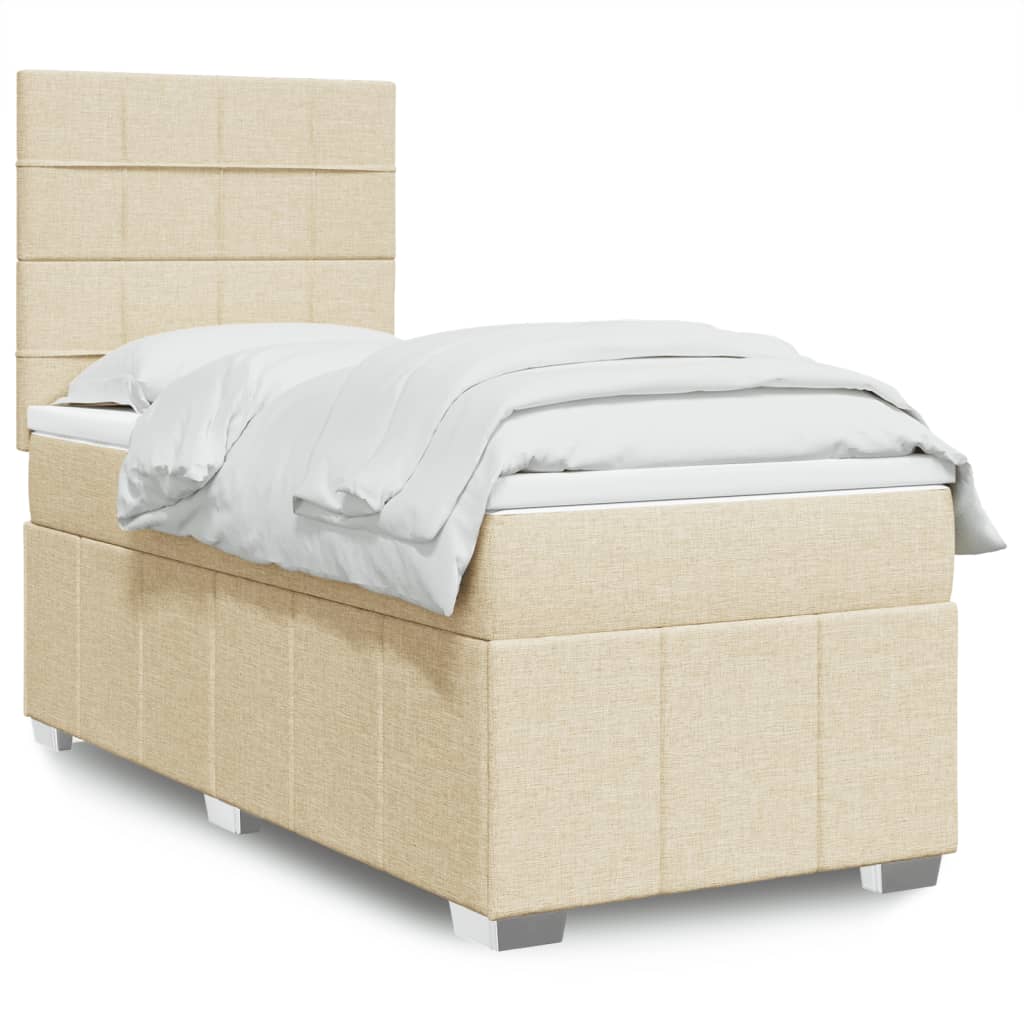 Cama Box Spring Con Colchón Tela Gris Taupe