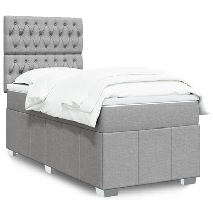 Cama Box Spring Con Colchón Tela Gris Taupe