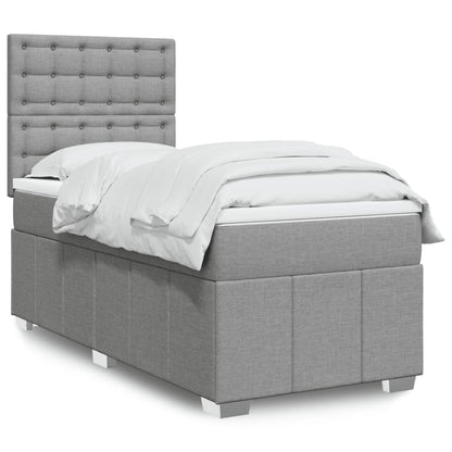 Cama Box Spring Con Colchón Tela Gris Taupe
